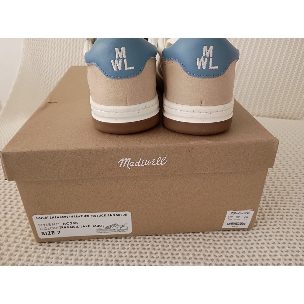 NWT Madewell MWL Court Sneakers Leather Nubuck Suede Tranquil Lake Womens 7 - Picture 7 of 8